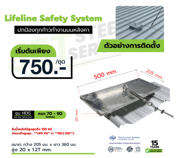 Horizontal Lifeline ระบบราวสลิงกันตกแนวนอน ป้องกันตกจากที่สูง สำหรับงาน Solar Rooftop