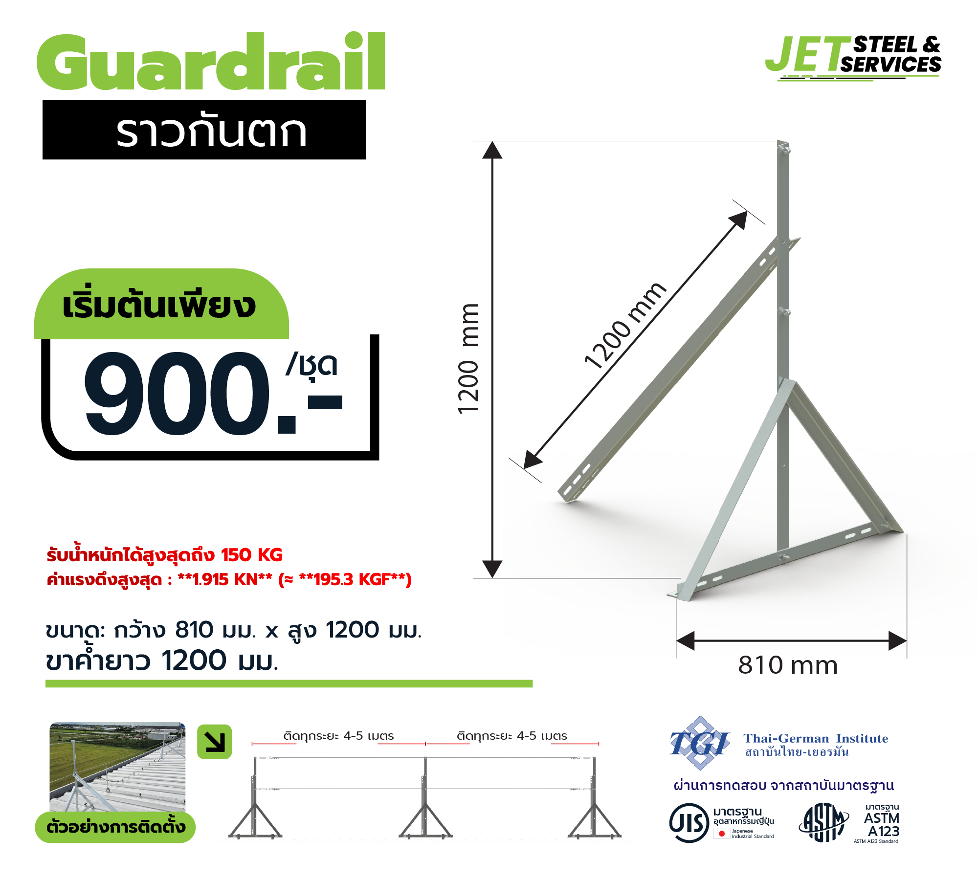 Lifeline Safety System ราวสลิงกันตก พร้อมอุปกรณ์ครบชุด