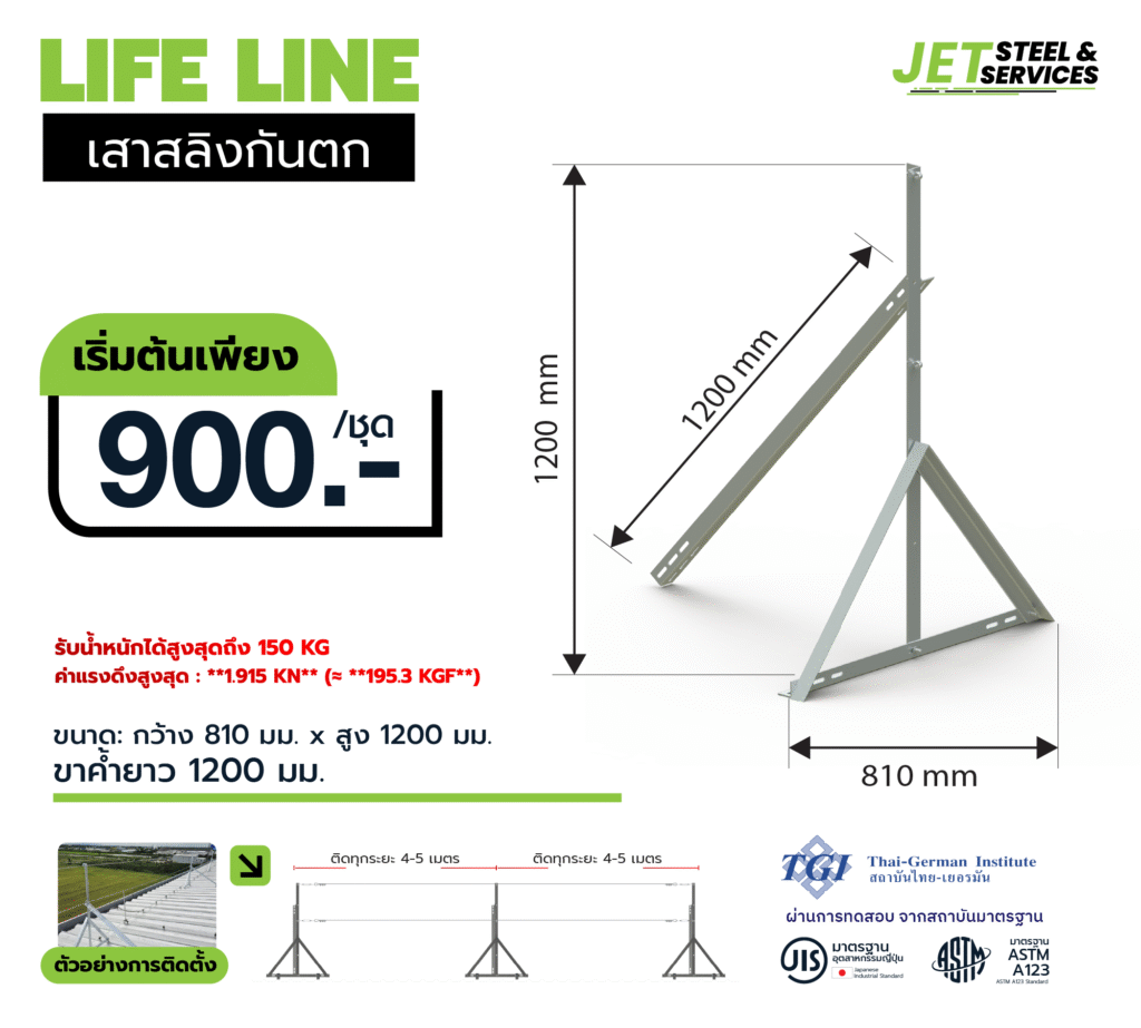 Lifeline Safety System ราวสลิงกันตก พร้อมอุปกรณ์ครบชุด