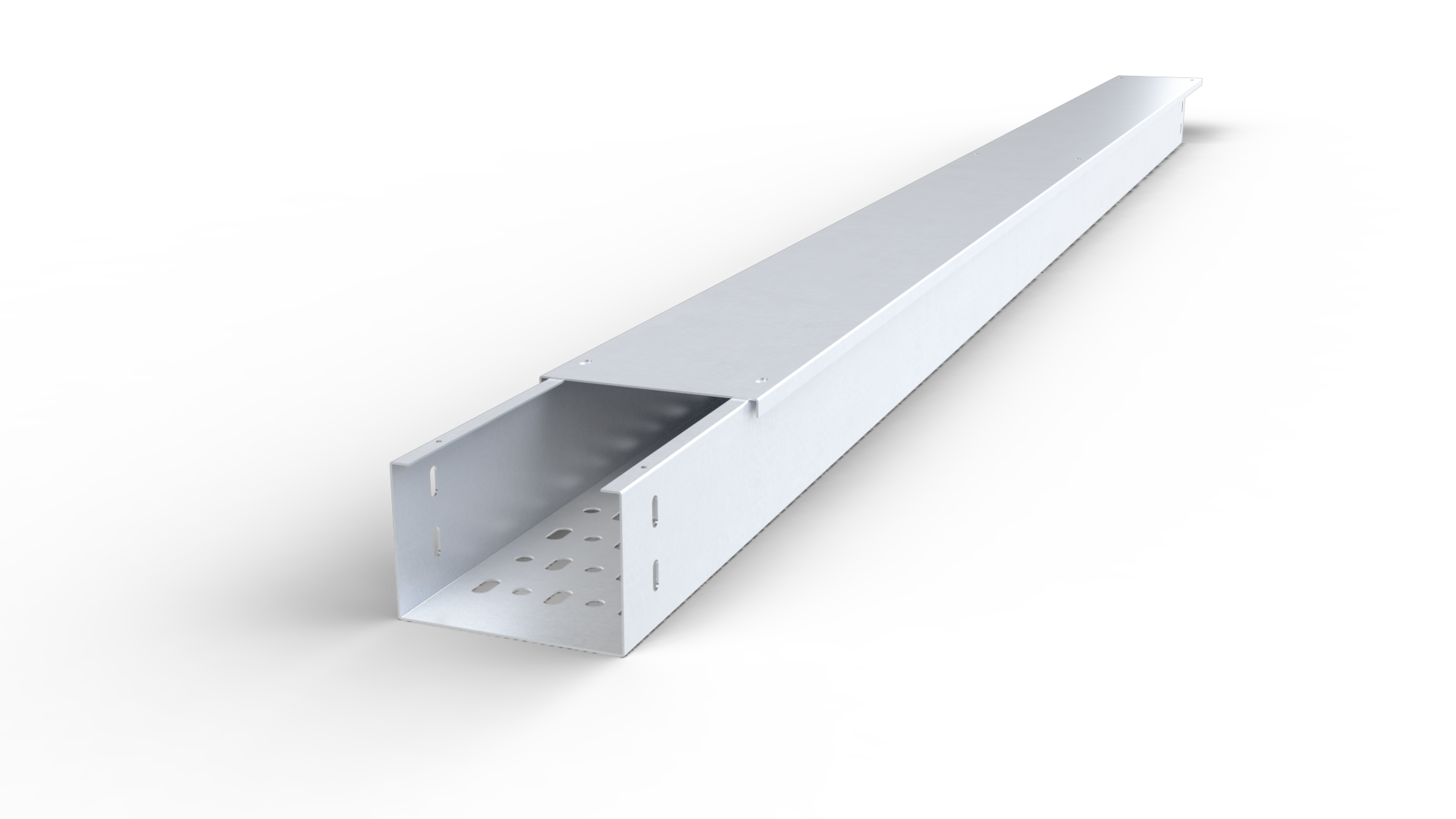 รางเดินสายไฟแบบปิดพร้อมฝาครอบ ผลิตจากเหล็กชุบสังกะสีแบบจุ่มร้อน (HDG) เหมาะสำหรับงานโรงงาน งานโซลาร์ และงานอุตสาหกรรมที่ต้องการความทนทานต่อสภาพอากาศ พร้อมส่งทุกขนาด