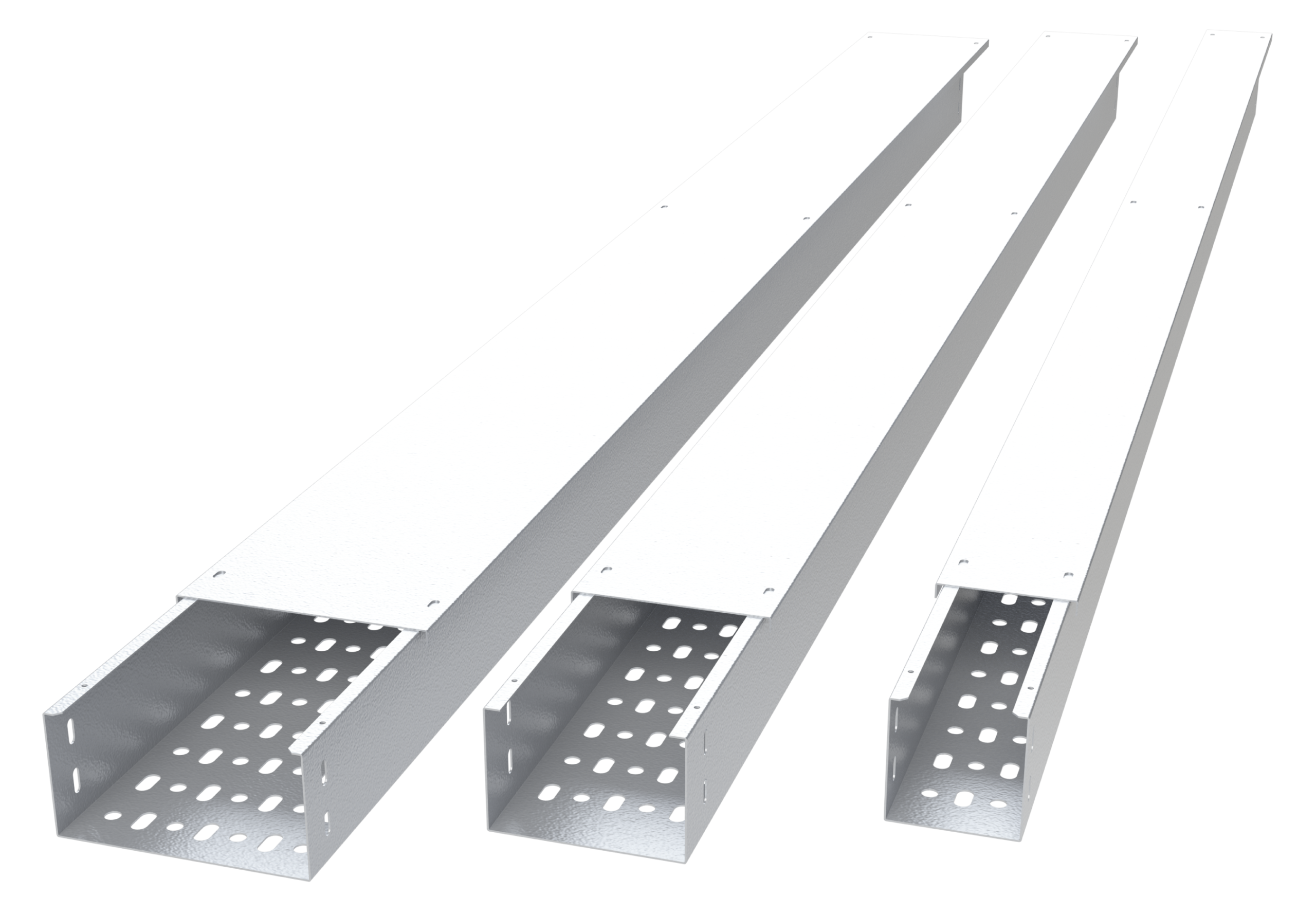 รางเดินสายไฟแบบปิดพร้อมฝาครอบ ผลิตจากเหล็กชุบสังกะสีแบบจุ่มร้อน (HDG) เหมาะสำหรับงานโรงงาน งานโซลาร์ และงานอุตสาหกรรมที่ต้องการความทนทานต่อสภาพอากาศ พร้อมส่งทุกขนาด