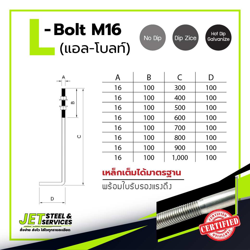L-bolt M16 เหล็กแอลโบลท์ L bolt แอลโบลท์ 16มม.