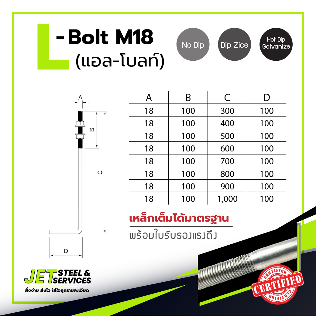 L-bolt M18 เหล็กแอลโบลท์ L bolt แอลโบลท์ 18มม.