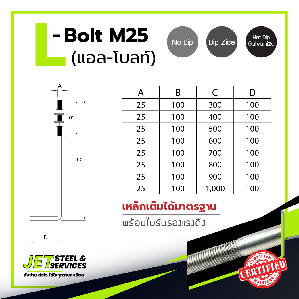 L-bolt M25 เหล็กแอลโบลท์ L bolt แอลโบลท์ 25มม.